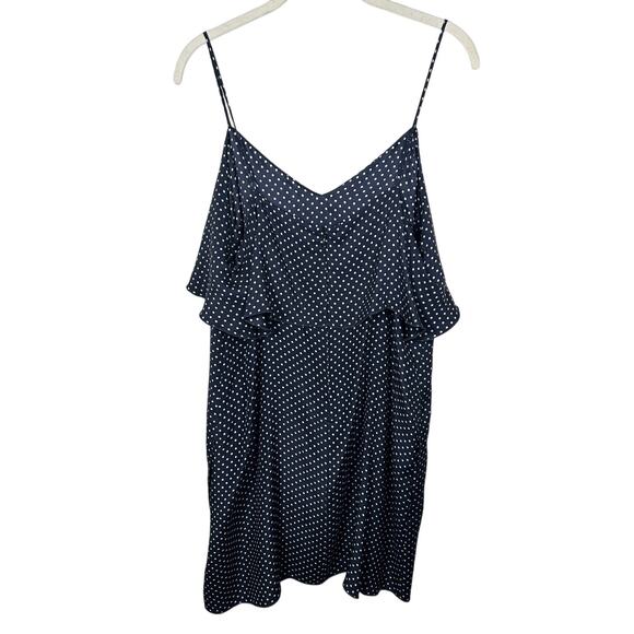 ATM Blue & White Polka Dot 100% Silk Ruffle Sleeveless Dress Women's Large - Picture 4 of 10